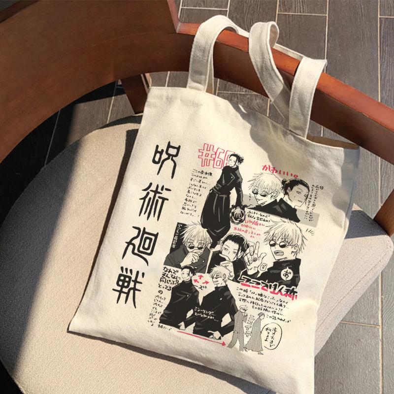 Aidegou20 Jujutsu Kaisen canvas tas Japanse Anime vrouwen schoudertas Vrouwen Tote Harajuku grote capaciteit Vintage goth cartoon shopper tassen 24*26cm