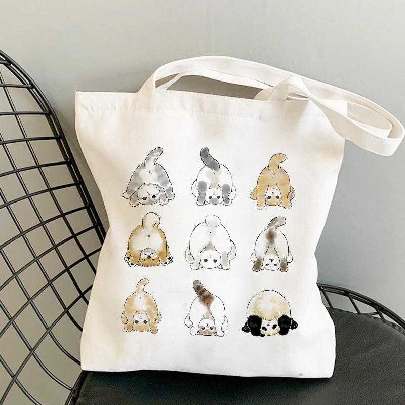 Aidegou13 Fashion Shopper Bag Kawaii Katten Leuke Animal Bags Shopping Bag Canvas Tassen Tote Bag Handtassen Casual Girl Schoudertassen voor meisjes 24*26cm