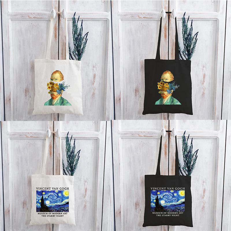 Aidegou2 Van Gogh Boodschappentas Meisjes Harajuku Tote Bag Vrouwen Schoudertas Ulzzang Grappige Grote Tote Bag Student Canvas Tas Grafisch 24*26cm