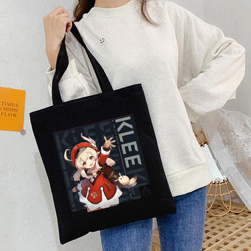 Iaidegou-1 Y2K Shopper Tote Bag Genshin Impact Anime Tas Ulzzang Zwarte Vintage Canvas Tas Y2K Goth Punk Esthetische Dames Schoudertas 24*26cm