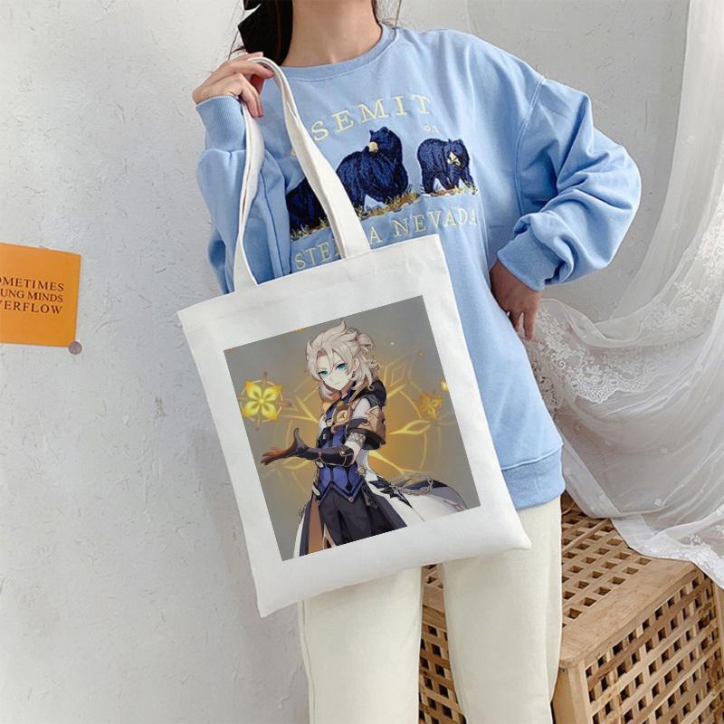 Iaidegou-1 Japanse Vrouwen Tas Genshin Impact Cartoon Vintage Canvas Tas Mode Harajuku Shopper Tas Grote Capaciteit Y2K Vrouwen Schoudertassen 24*26cm