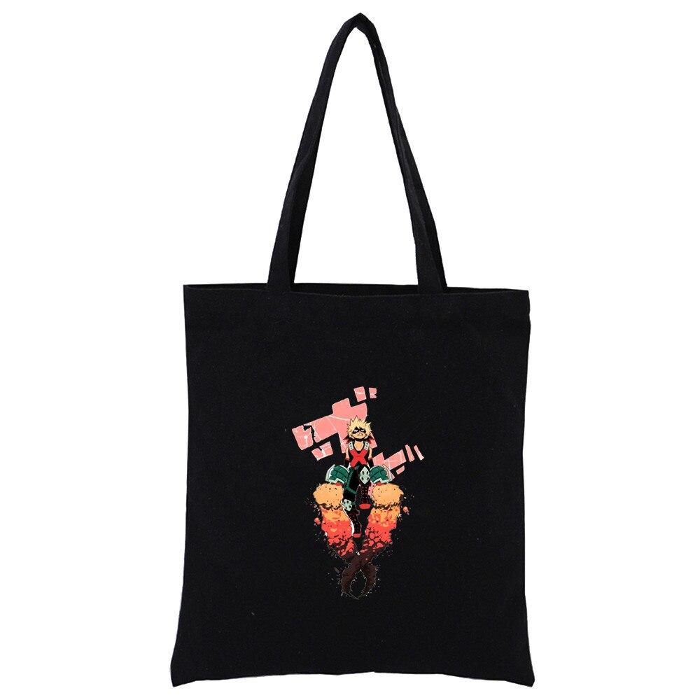 Iaidegou-1 Bakugou Print Canvas Tote Zwarte Tassen Harajuku Casual Vrouwelijke Meisje Tote Eco Shopper Schoudertassen 24*26cm