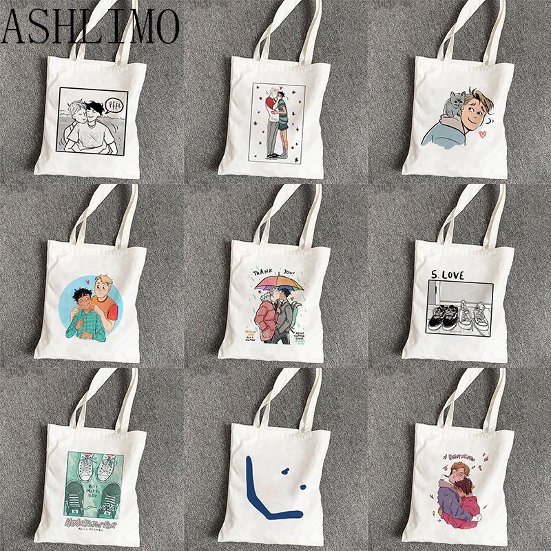 Aidegou13 Nieuwe Heartstopper Tote Bag Esthetiek Winkelen Handtassen Vrouwelijke Nick en Charlie Fans Schouder Meisjes Grafische Canvas Vrouwen Tote Bag 24*26cm