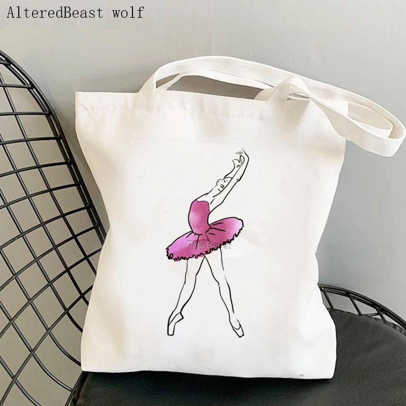 Aidegou13 Vrouwen Shopper Tas Ballerina Figuur Bedrukte Kawaii Tas Harajuku Shopping Canvas Shopper Bag Meisje Handtas Tote Schouder Lady Bag 24*26cm