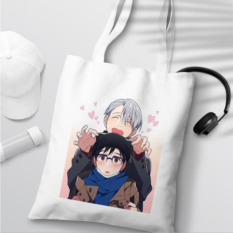 Aidegou13 Kawaii Boodschappentas Yuri Op Ijs BL Yaoi Draagtas Anime Manga Shopper Handtassen Schoudertassen Handtas Vrouwen Elegante Canvas tas 24*26cm