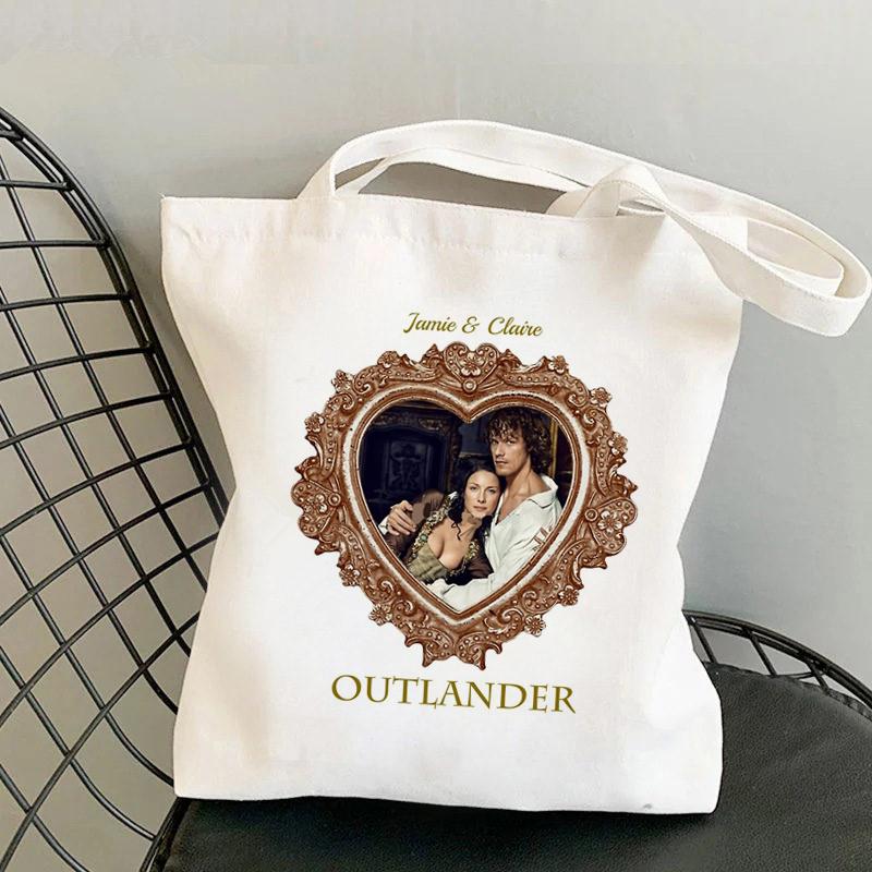 Aidegou13 Shopper Jamie en Claire outlander Tas Harajuku vrouwen Shopping Bag Canvas Shopper Bag meisje handtas Tote Bag Schouder Lady Bag 24*26cm