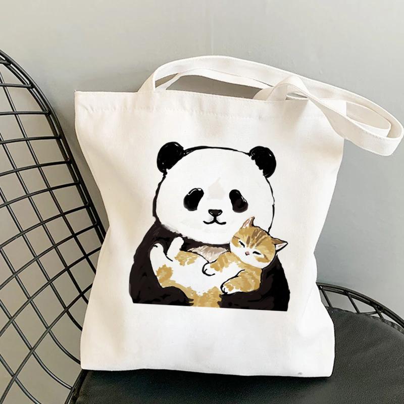 Aidegou13 Vrouwen tas casual grote capaciteit schoudertassen tote tassen shopper canvas panda katten mode harajuku print ulzzang handtassen 24*26cm