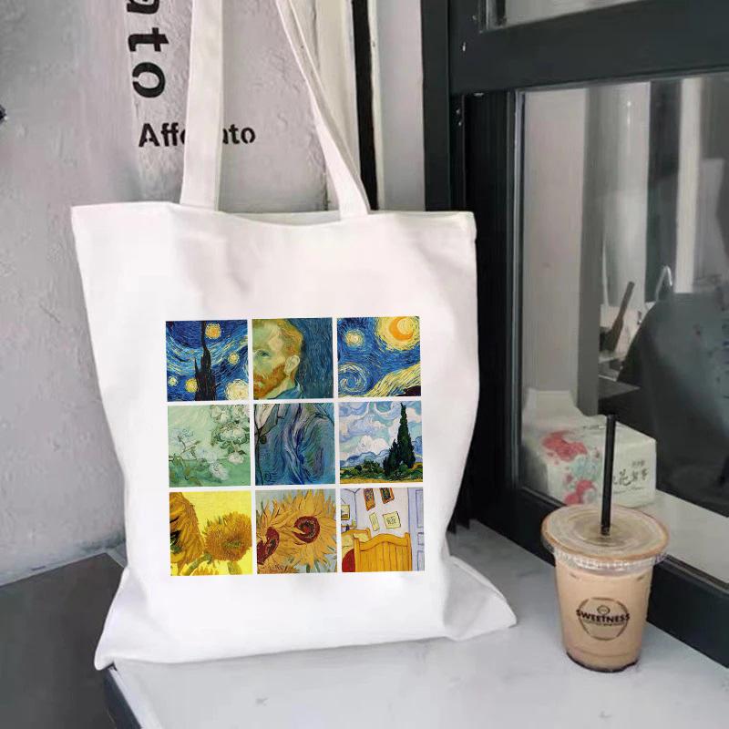 Aidegou15 Vrouwen Vintage Shopper Bag Van Gogh Schilderij David Tote Bag Eco Grote Capaciteit Boodschappentassen Klassieke Canvas Schoudertas Handtas 24*26cm