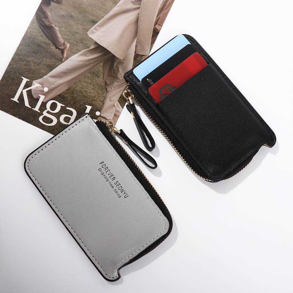 Flycomoe Bag PU Leather Credit Card Bag Zipper Wallet Business Card Holder ID Card cover Men Coin Purse zwart