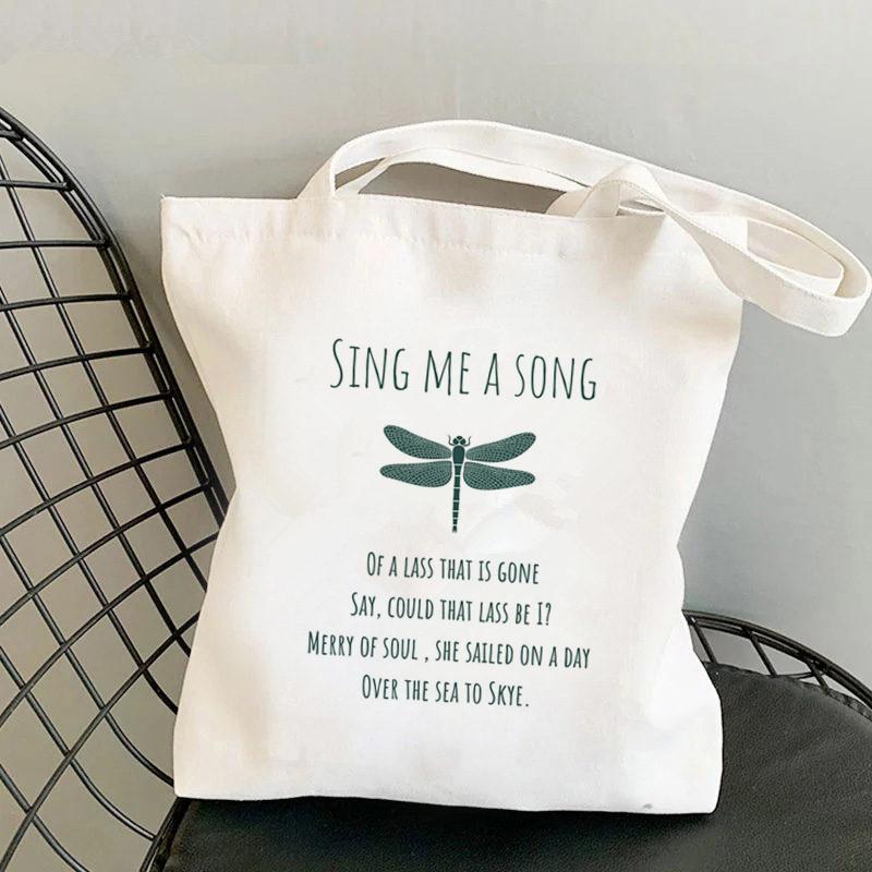 Aidegou15 Shopper Outlander Sing Me A Song Tas Harajuku Vrouwen Boodschappentas Canvas Shopper Tas Meisje Handtas Draagtas Schoudertas Dame Tas 24*26cm