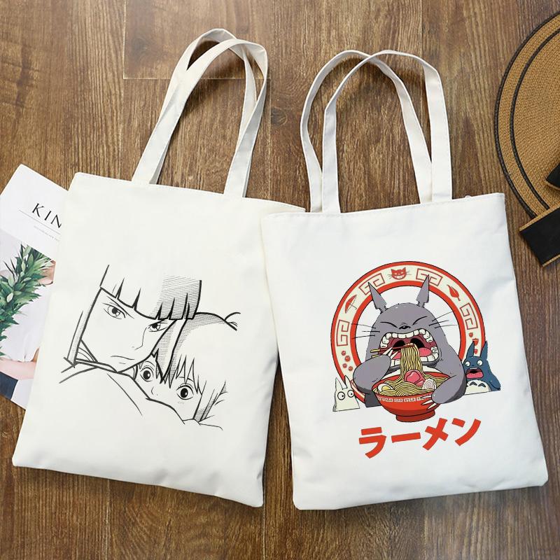 Aidegou19 Totoro Studio Ghibli Miyazaki Hayao Shopper Bag Anime Tassen Cartoon Print Boodschappentassen Eco Canvas Draagtas Pacakge Strandhandtas 24*26cm