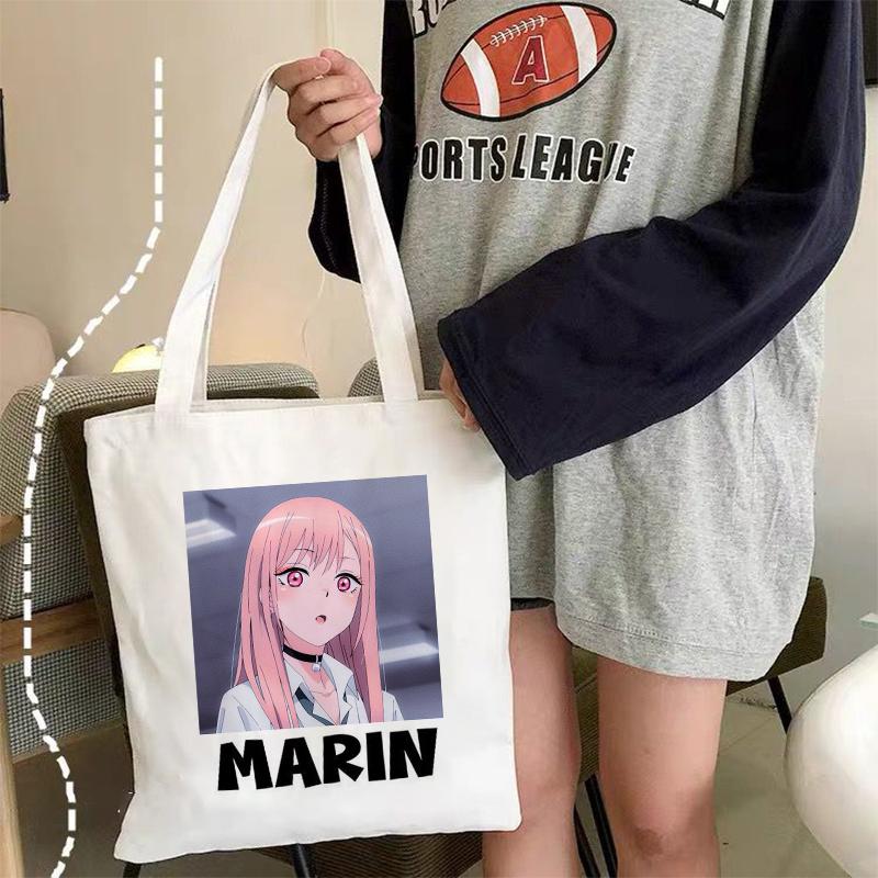 Aidegou15 Kawaii Marin Anime My Dress-Up Darling Draagtas Opvouwbare Boodschappentas Vrouwen Winkelen Handtassen Shopper Leuke Gedrukte Winkeltas 24*26cm