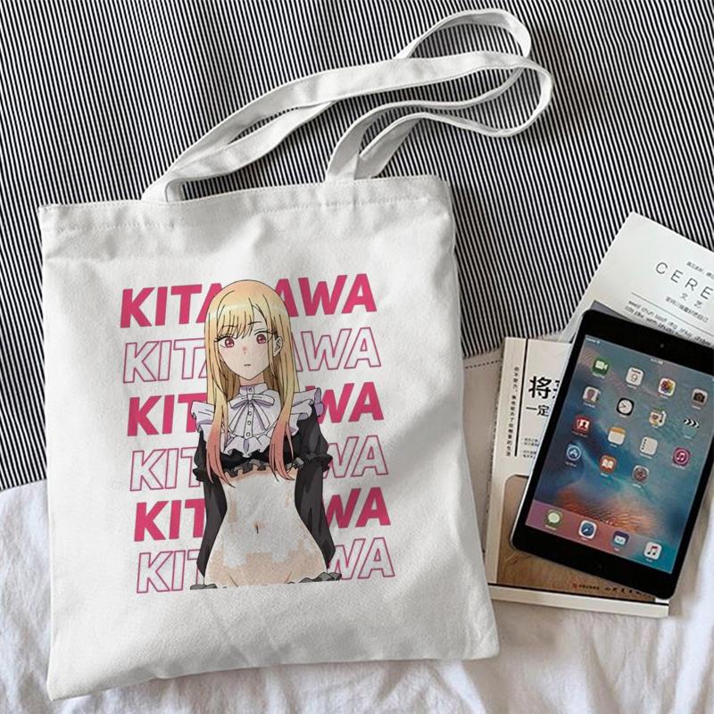 Aidegou15 Kawaii Anime Marin My Dress-Up Darling Tote Bag Opvouwbare boodschappentas Dameswinkelhandtassen Shopper Schattig bedrukte boodschappentas 24*26cm