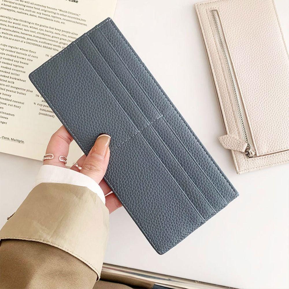 Shunhong PU Leather Credit Card Holder Solid color Zipper Coin Purse Retro Long Wallet  Men