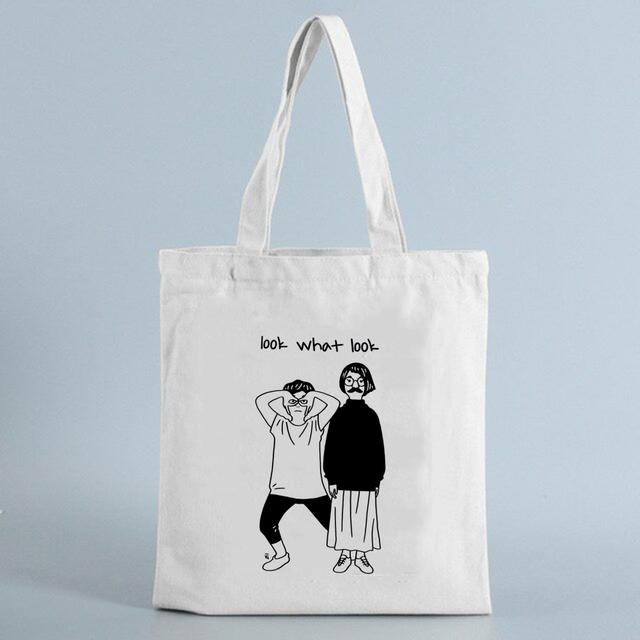 Iaidegou-4 Canvas schoudertas voor dames Cartoon karakter Patroon vrouwelijke zak winkelen Herbruikbare Eco-reis Tote tas Dames shopper handtas 24*26cm