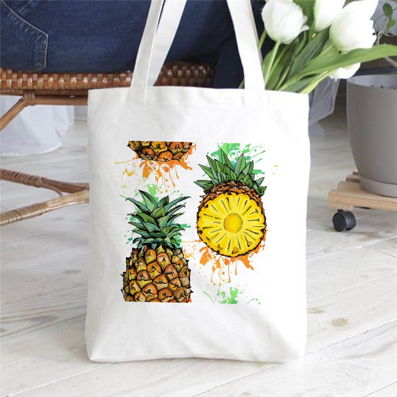 Iaidegou-2 Dames casual boodschappentas grote canvas tas Cartoon ananas vrouwelijke schoudertas mode collegetas Eco Women Shopper handtas 24*26cm