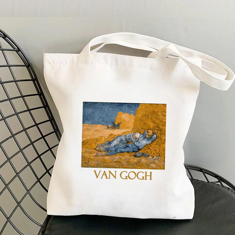 Iaidegou-2 Van Gogh boodschappentas bolso herbruikbare boodschappen handtas shopper jute tas tas jute sac cabas geweven string sac tissu 24*26cm