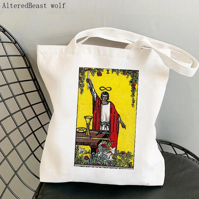 Iaidegou-2 Vrouwen Shopper tas De Liefhebbers Tarot Kaart Gedrukte Tas Harajuku Winkelen Canvas Shopper Tas meisje handtas Tote Schouder Dame Tas 24*26cm