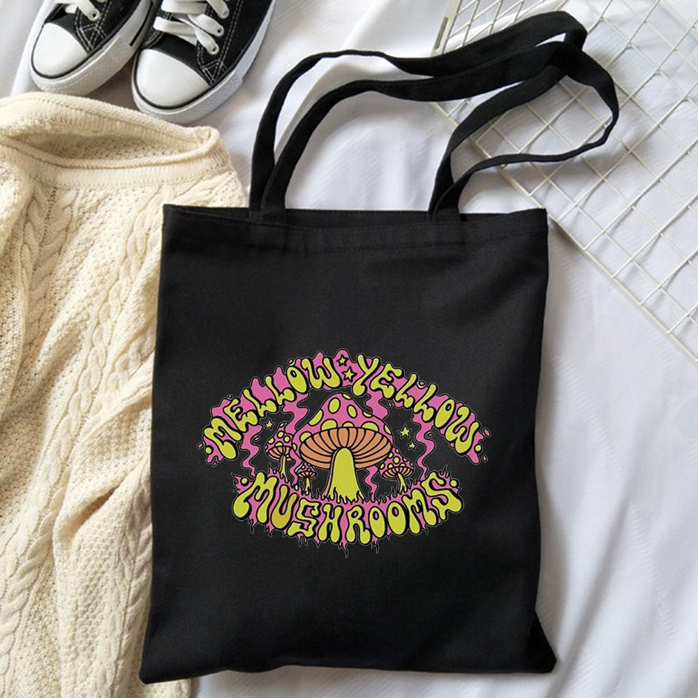 Iaidegou-2 Kleurrijke Psychedelische Paddestoelen Schouder Canvas Tas Casual Harajuku Vintage Nieuwe Cartoon Ins Shopper Tassen Grote Capaciteit Vrouwen Tas 24*26cm