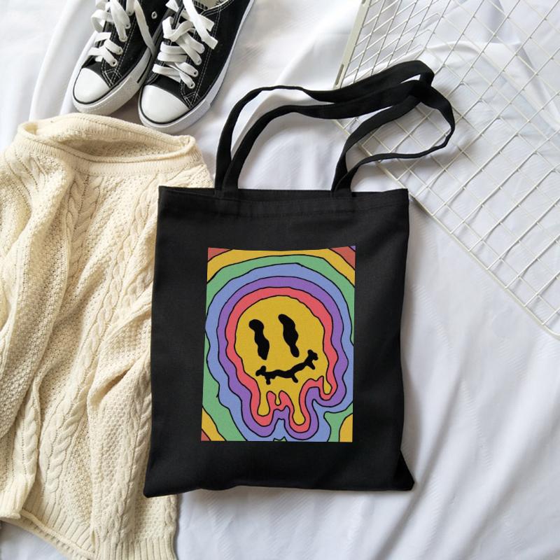 Iaidegou-2 Korea Ulzzang Hip Hop Boodschappentas Casual Vintage Grote capaciteit Mode Harajuku Cartoon Kat Canvas Tas ins Vrouwen Schoudertassen 24*26cm