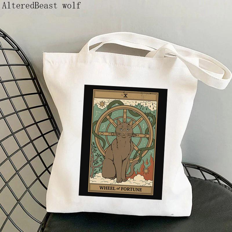 Iaidegou-2 Vrouwen Shopper tas Vissen kat Tarot Gedrukt Kawaii Tas Harajuku Winkelen Canvas Shopper Tas meisje handtas Tote Schouder Dame Tas 24*26cm