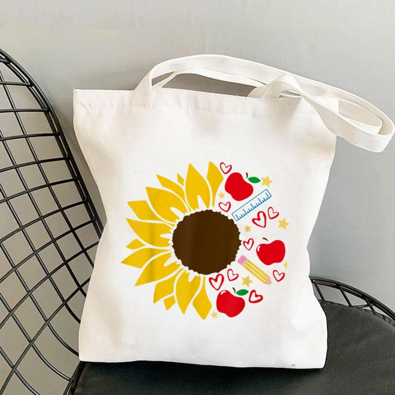 Aidegou16 benodigdheden Leraar Zonnebloem Gedrukt Tote Bag vrouwen Harajuku shopper Grappige handtas Schoudermeisje boodschappentas Lady gift Canvas Tas 24*26cm