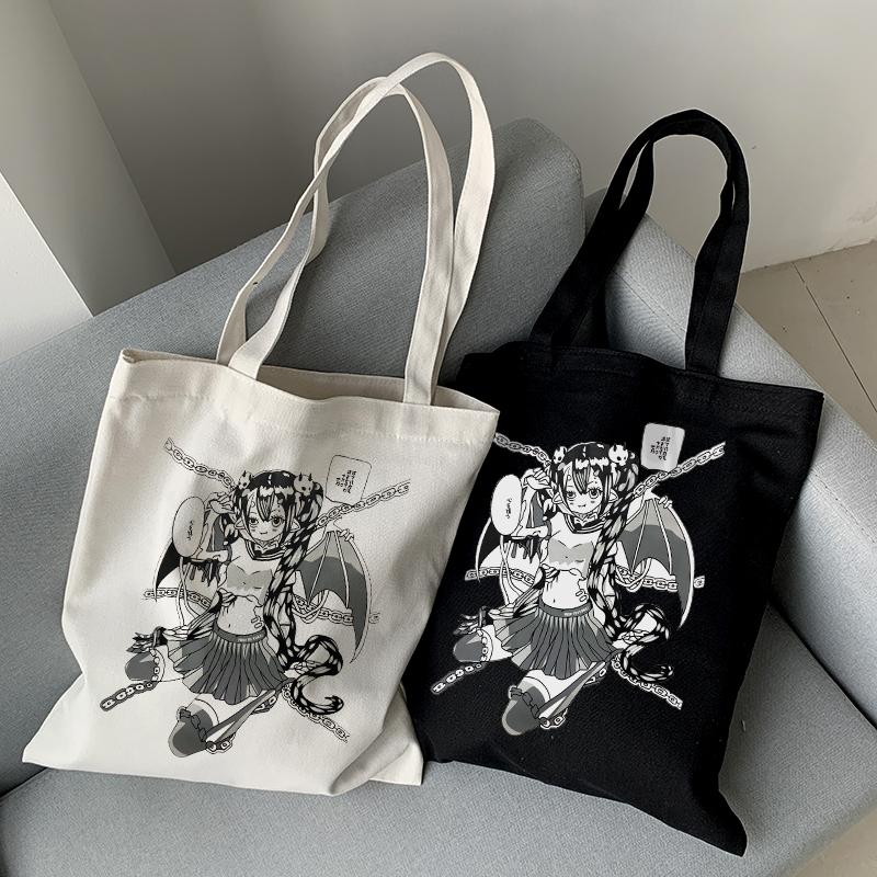 Aidegou16 Kawaii Hiphop Ins Casual Japanse Anime Print Grote Capaciteit Vrouwen Schoudertassen Vintage Canvas Tas Beer Y2k Harajuku shopper Tas 24*26cm