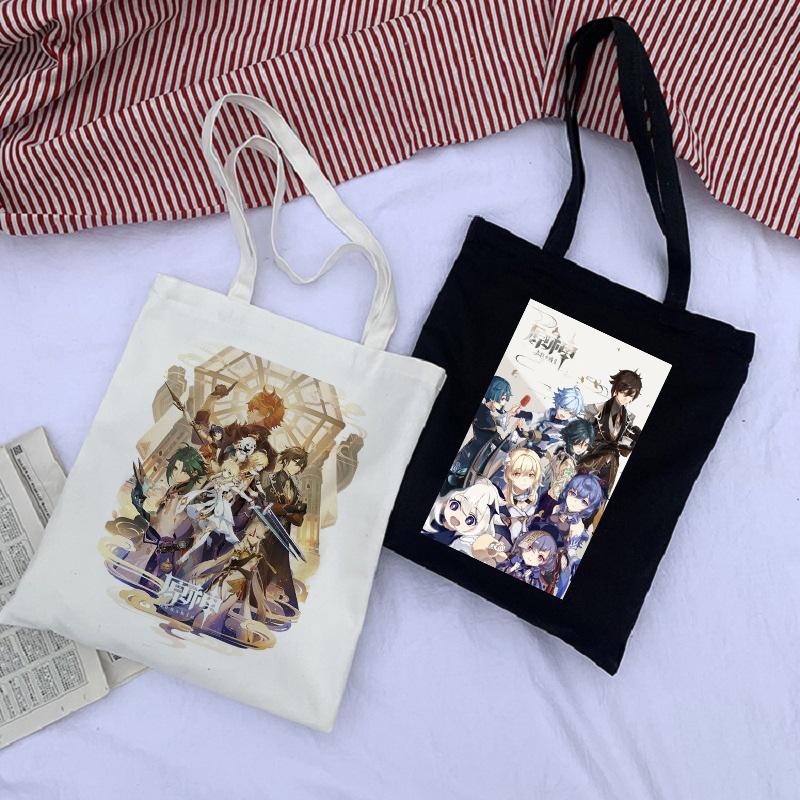 Aidegou16 Anime Genshin Impact Canvas Tas Gothic Punk Japanse stijl Shopper Grote capaciteit Damestas Klassieke schoudertas Vintage handtas 24*26cm