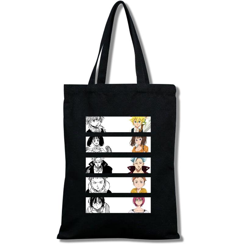 Aidegou31 Seven Deadly Sins-dames canvas tas casual grote draagtas winkelen bedrukt grote capaciteit zwart 24*26cm