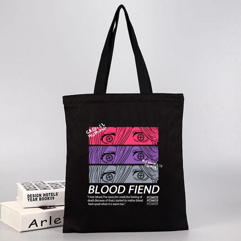 Aidegou16 Anime Chainsaw Manr Boodschappentas Dames Harajuku Tote Bag Canvas Schoudertas Ulzzang Eco Bag 24*26cm