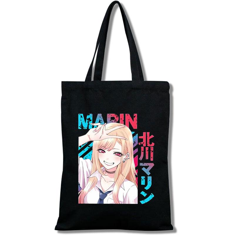 Aidegou17 Fashion Anime My Dress-Up Darling Marin Kitagawa Mannen Vrouwen Herbruikbare Boodschappentas Cartoon Print Milieuvriendelijke Canvas Draagtas 24*26cm