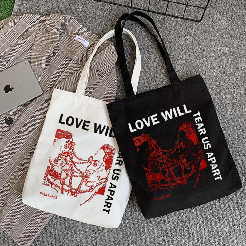 Aidegou17 Lil Peep gothic shopper tas losse vrouwelijke punk casual grote capaciteit canvas brief Vintage cartoon hiphop Harajuku schoudertassen 24*26cm zwart