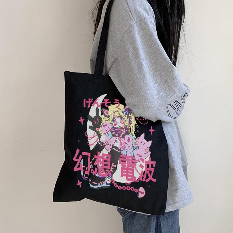 Aidegou17 Lief meisje kawaii Harajuku kpop vrouwen schoudertas Ulzzang casual retro canvas tas cartoon grote capaciteit anime y2k shopper tas 24*26cm