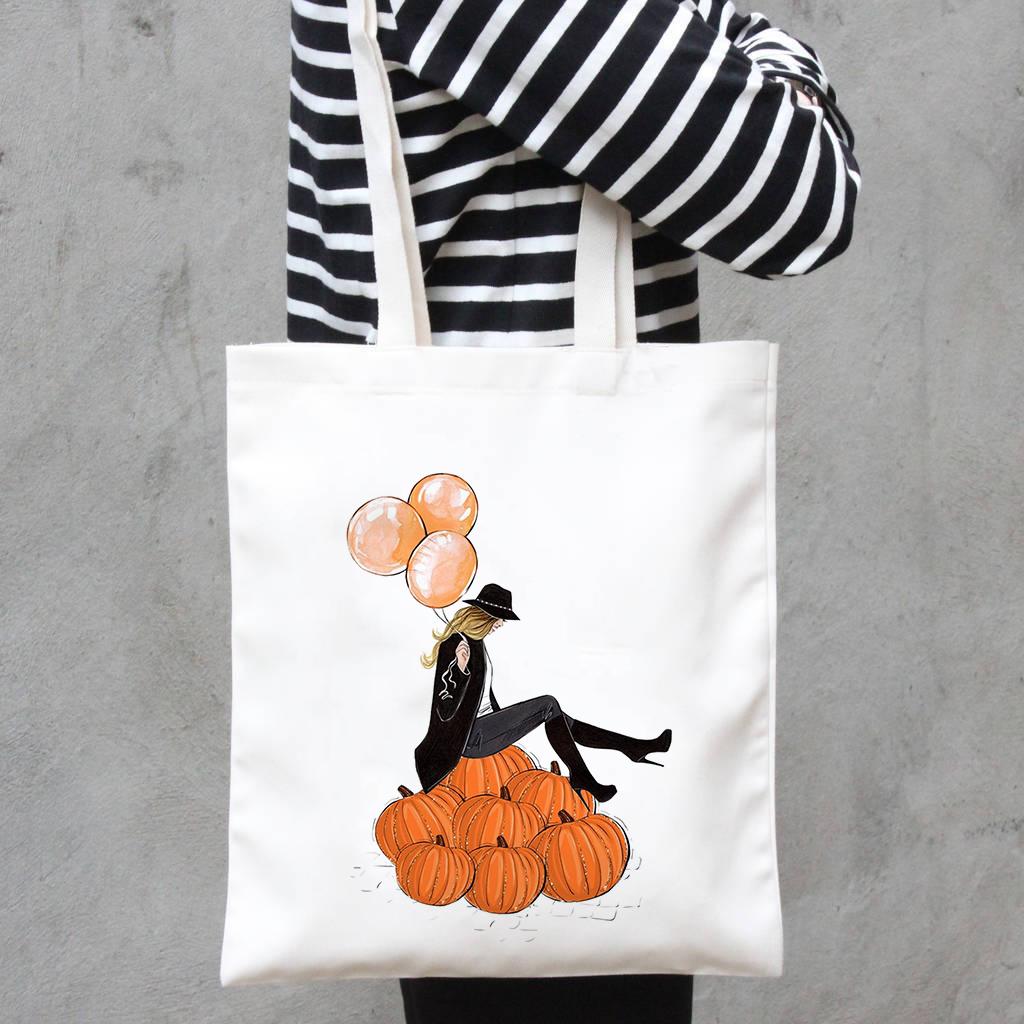 Aidegou17 Halloween herbruikbare boodschappentas mooiste tijd van het jaar herfstpompoen canvas draagtas met grote capaciteit stoffen dameshandtas 24*26cm