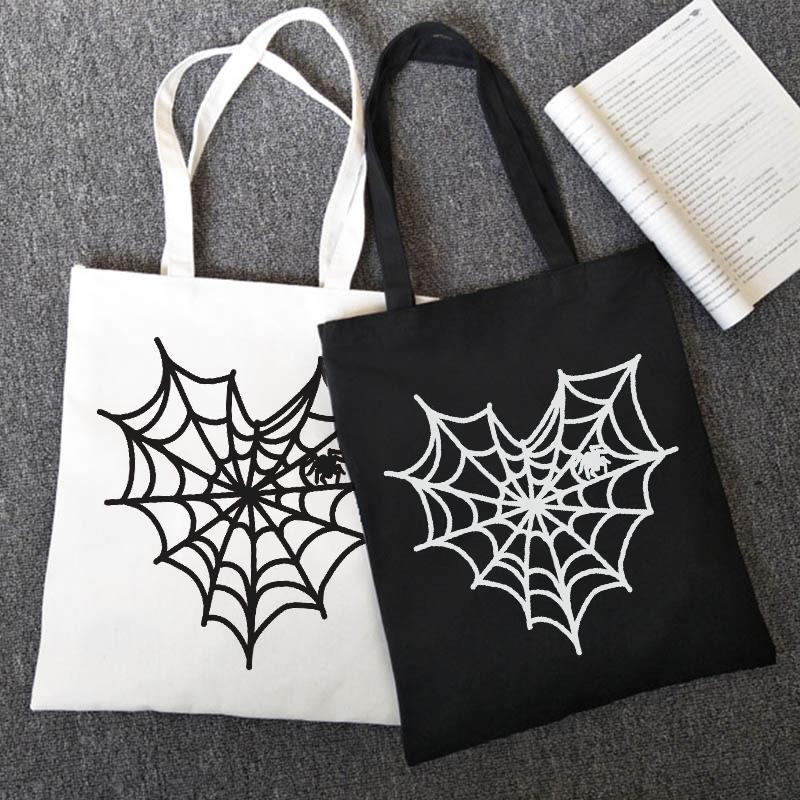 Aidegou17 Spider gothic shopper tas print kawaii casual vrouwelijke canvas tas met grote capaciteit Harajuku casual anime y2k vrouwelijke schoudertassen 24*26cm