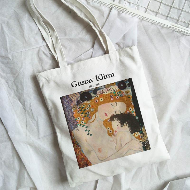 Aidegou17 Gustav Klimt tas nieuwe shopper tas casual Harajuku hoge capaciteit canvas tas kunst brief leuke mode Vintage vrouwen schoudertassen 24*26cm