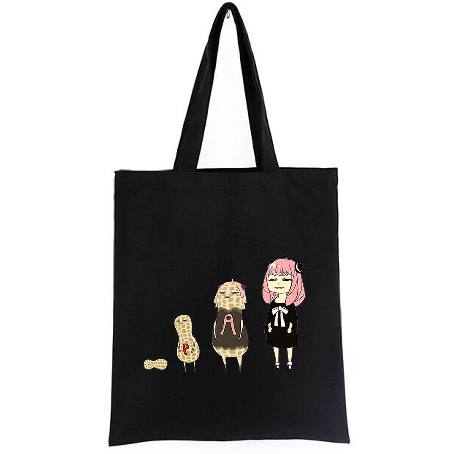 Aidegou17 Anya'S Peanut Evolution-Spy X Family Lady Shoppers Tassen Harajuku Stof Boodschappen Eco Vrouwelijke Handtas Anime Canvas Draagtas 24*26ccm beige