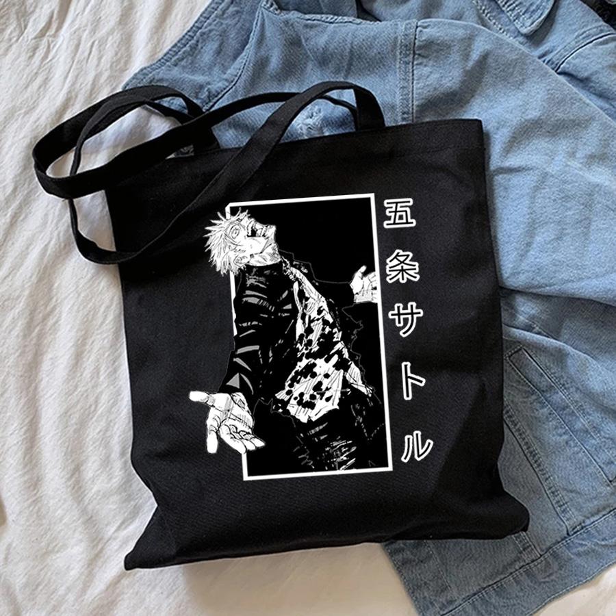 Aidegou17 Jujutsu Kaisen Anime Kpop Zwarte Boodschappentas Koreaanse Vintage Kawaii Canvas Tas Khaki Schoudertassen Nieuwe Vrouwen Handtassen 24*26cm beige