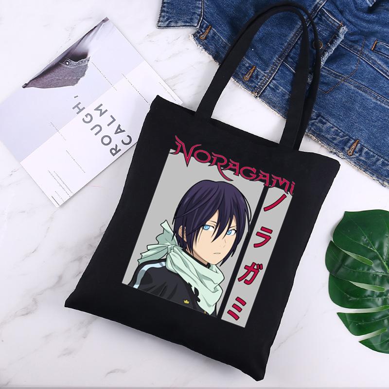 Aidegou17 Japanse Anime Noragami Kawaii Verdwaalde God YATO Zwart Canvas Print Boodschappentassen Meisjes Mode Leven Casual Pacakge Handtas 24*26cm