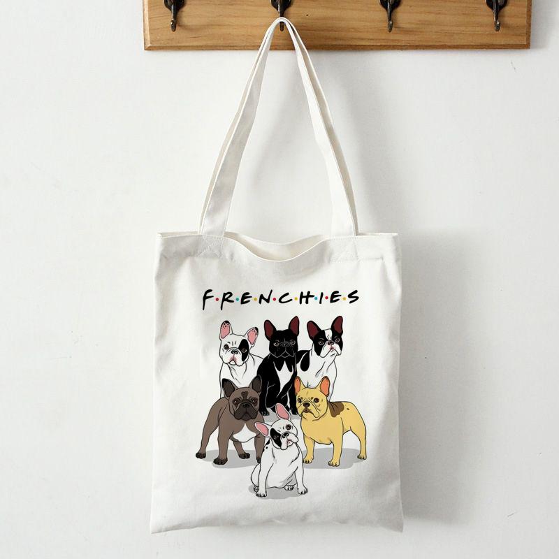 Aidegou19 Frenchie Franse Bulldog Print Herbruikbare Shopping Tote Canvas Dames Schoudertas Studenten Leraar Boek Reizen Opbergzakken Shopper 24*26cm