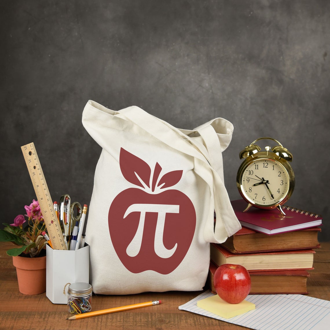 Aidegou19 Apple Pi Tote Bag Shopping Canvas Tas Leraar Cadeau Terug naar school Herbruikbare Eco-boekentas Mode Casual opvouwbare schoudertassen 24*26cm