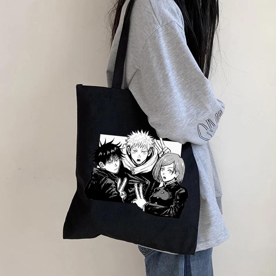 Aidegou19 Yuji Itadori jujutsu kaisen Vrouwen Handtas Cartoon Mode Canvas Draagtas Grote Merk Schouder Boodschappentassen Koreaans 24*26cm beige