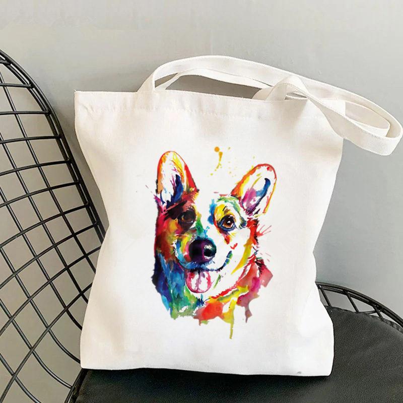 Aidegou20 Shopper aquarel ontwerp voor Corgi liefhebbers tas Harajuku vrouwen boodschappentas canvas shopper tas handtas draagtas schoudertas dame 24*26cm