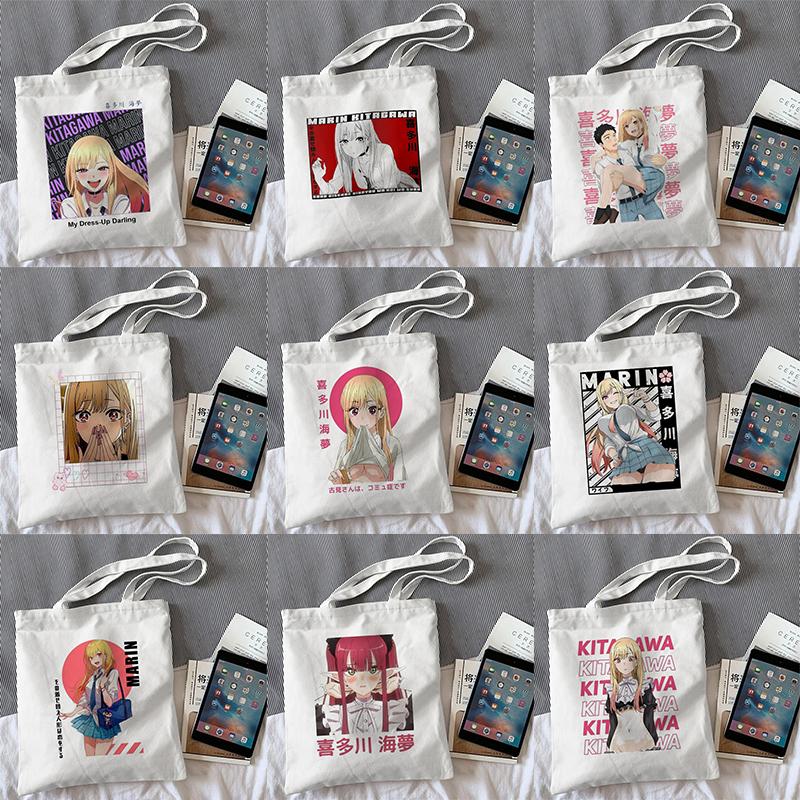 Aidegou20 Kawaii Anime Marin My Dress-Up Darling Tote Bag Opvouwbare boodschappentas Dameswinkelhandtassen Shopper Schattig bedrukte boodschappentas 24*26cm