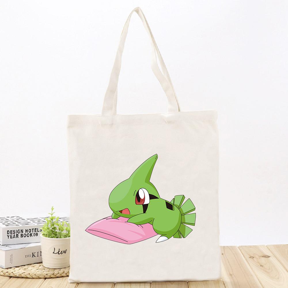 Aidegou20 Pokemon schoudertas van canvas voor dames Zachte milieuopslag Herbruikbare meisjes Grote shopper Tas Casual Satchel Dames 24*26cm