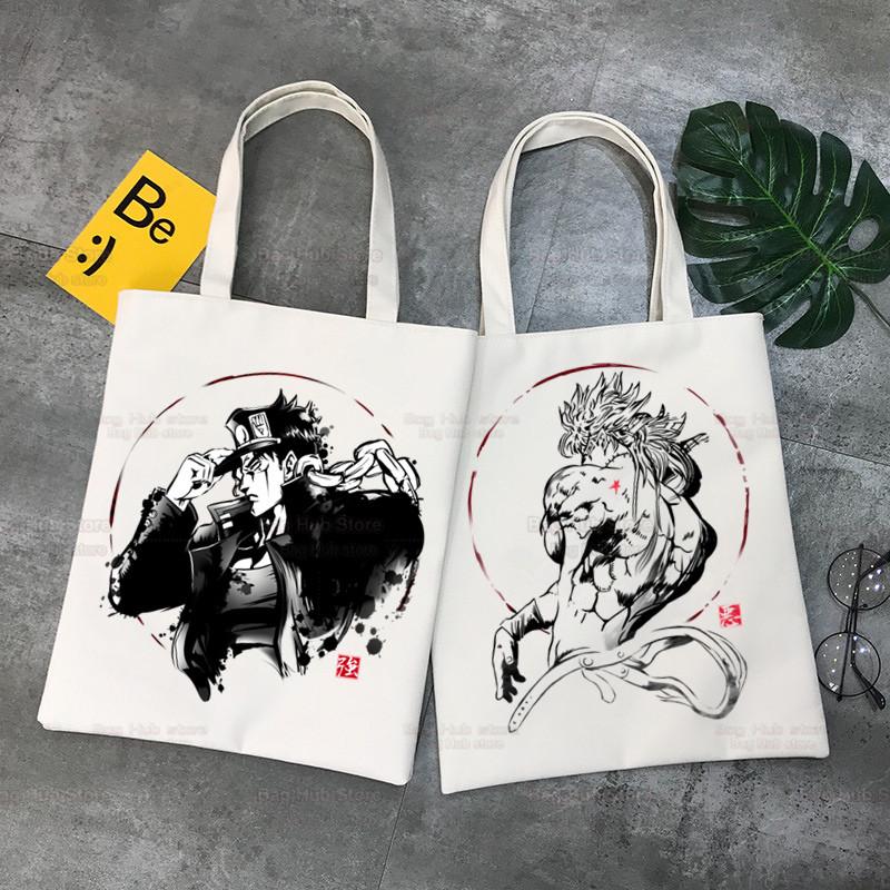 Aidegou20 Kujo Jotaro JOJO Anime Shopping Bag Shopper Jute JOJO's Bizarre Adventure Bag Shopping Manga Tote Bag Shoping Herbruikbare Bolsa 24*26cm