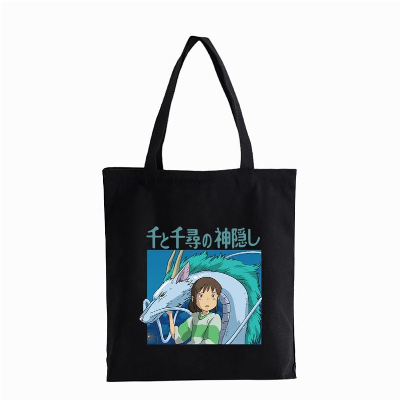 Aidegou20 Spirited Away Faceless Print Shopper tas Herbruikbare dames canvas draagtassen Afdrukken Cartoon Totoro Eco Bag Shopper schoudertassen 24*26cm