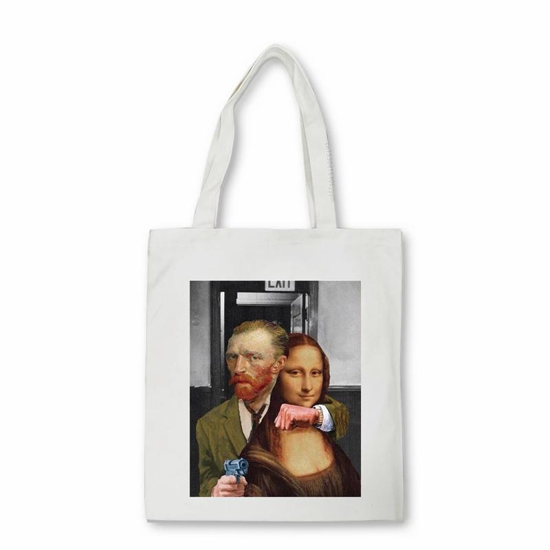 Aidegou20 Beroemde kunstolieverfschilderij Van Gogh Tote Bag Dames canvas tas Mona Lisa Meisjes schoudertas voor reizen Dames Strandboodschappentassen 24*26cm