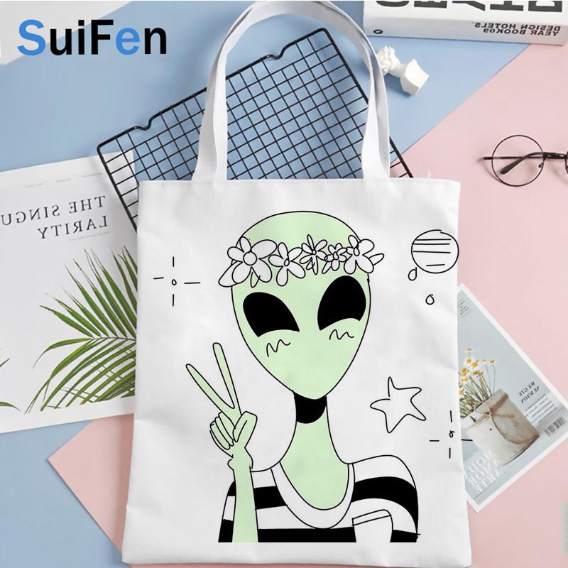 Iaidegou-9 alien boodschappentas handtas eco kruidenier tote bolsa tas sacola bolsas reutilizables bolsas ecologicas sac toile 24*26cm