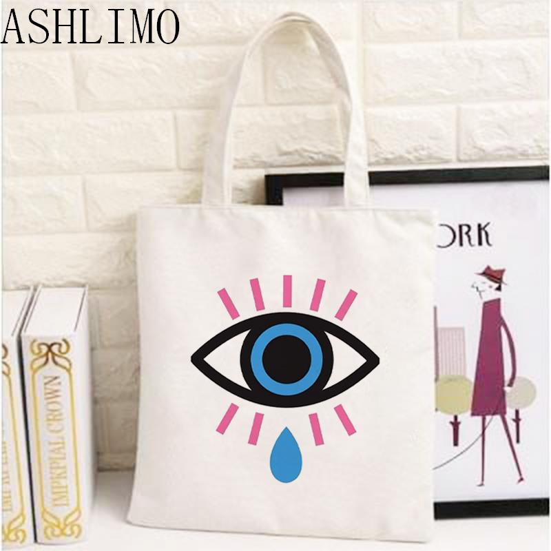 Iaidegou-9 Casual winkelen canvas tas Turkse blauwe boze oog schoudertas tote handtas grote capaciteit vrouwen mode opslag student boekentas 24*26cm